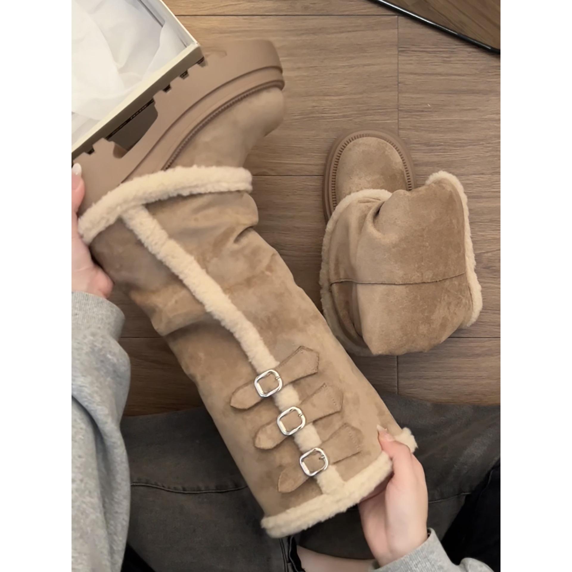 Fleece thickened platform boots women s boots winter warm outer wear non-slip snow boots 35