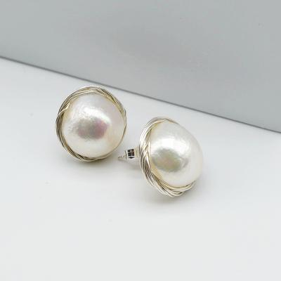 Pearl Earrings Natural White Baroque Pearl Silver Earrings Handmade Silver Braided Design Earrings Ladies Earrings Free Shipping