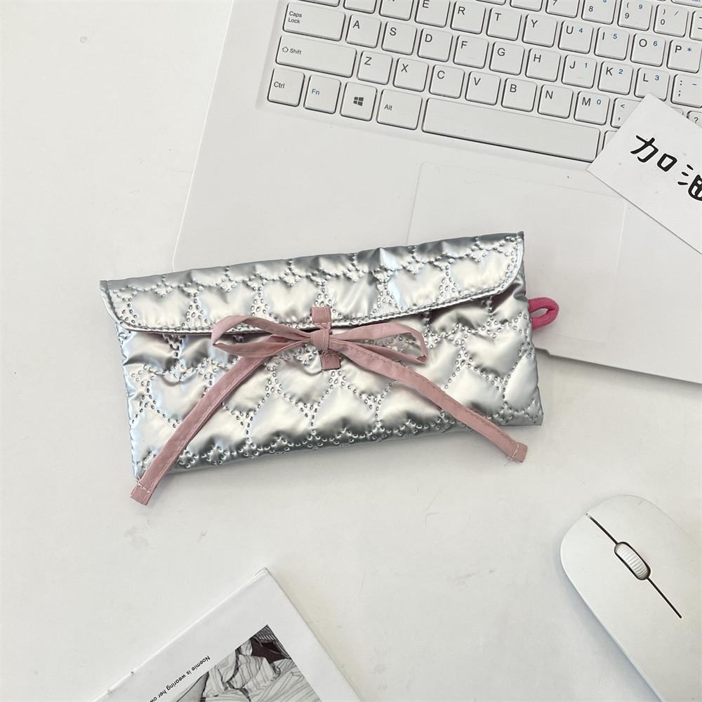 Classic Bowknot Pu Pencil Case With Zipper Closure For Students And Girls