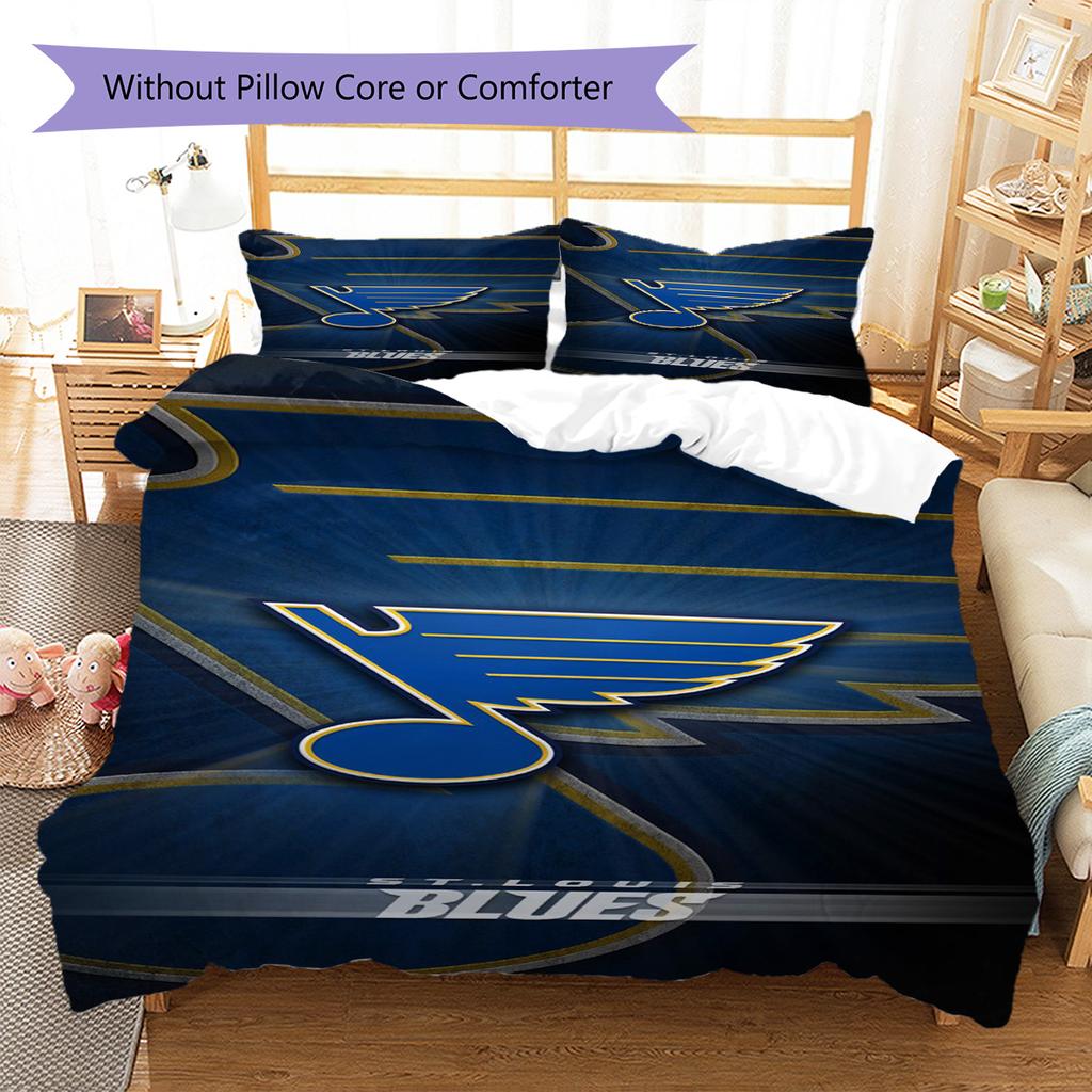 St. Louis Blues Muster Bettwäsche-Set Bettbezug Kissenbezug Heimdekoration Geschenk (1 Bettbezug + 2 Kissenbezüge, ohne Füllung)