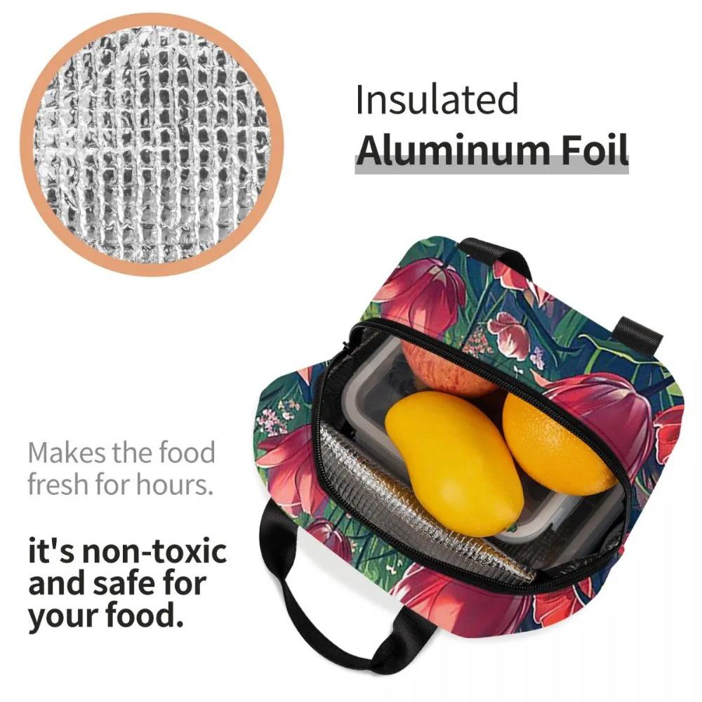 Red Tulip In The Beach Insulated Lunch Bag for Women Children Portable Food Boxes Thermal Lunch Box Tote