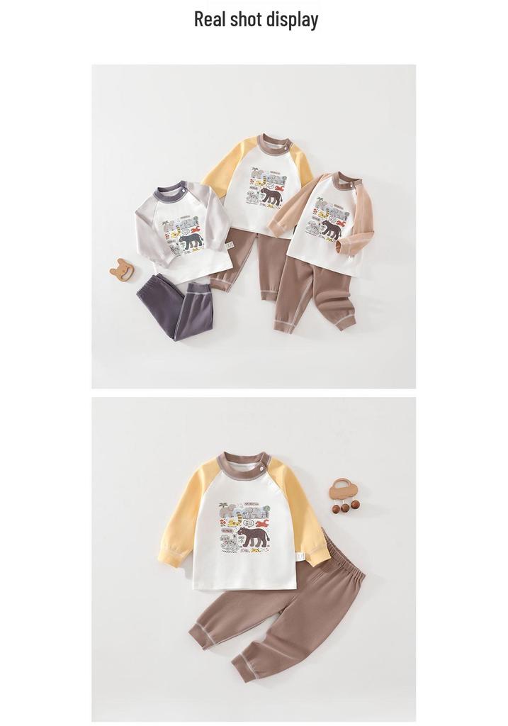 Animal World Kids' Autumn Tagless Pajama Set - Long-Sleeved Top & Pants for Baby & Toddler
