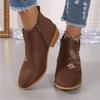 Fashion European American Short Boots 2024 New Suede Embroidered Pattern Pointed Square Heel Daily Women's Single Shoes Zapatos De Mujer