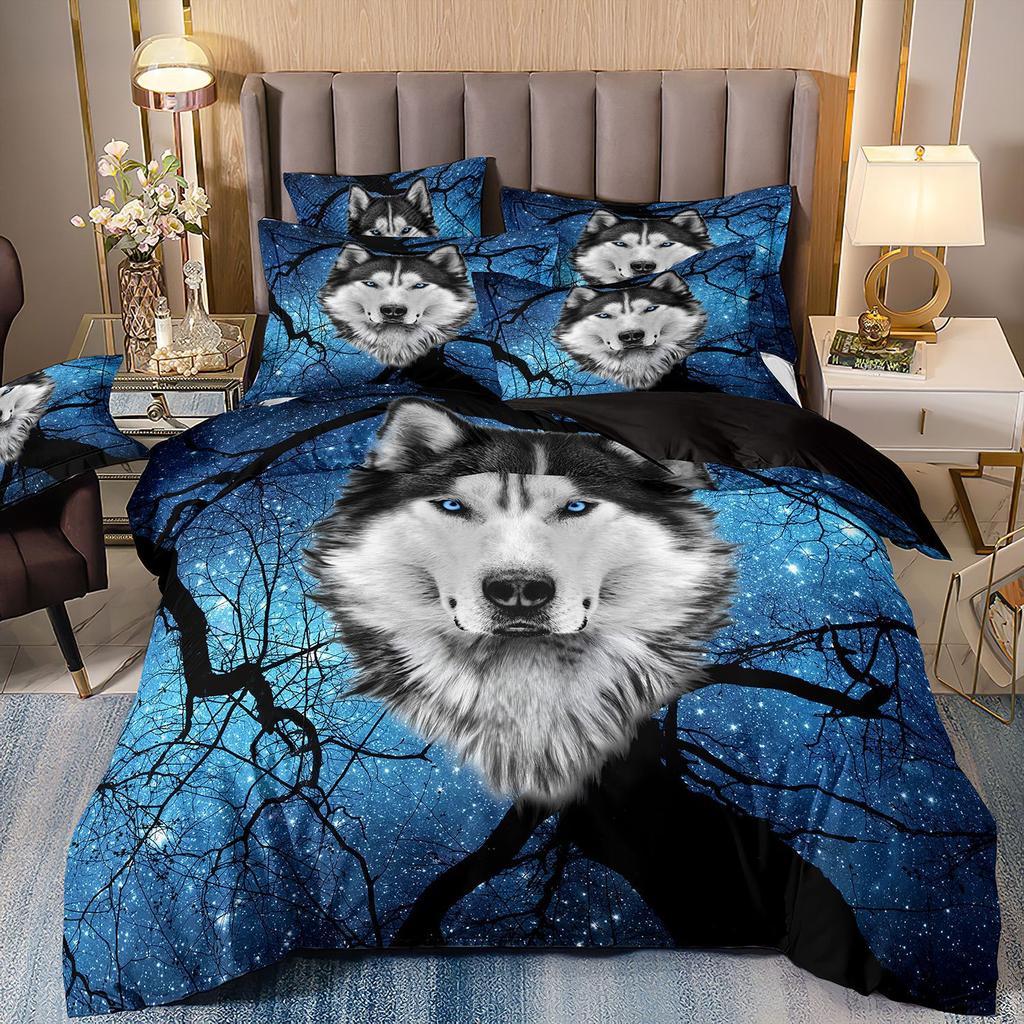 3D Animal Wolf Three-Piece Set, Kit Bedding, Indian Style