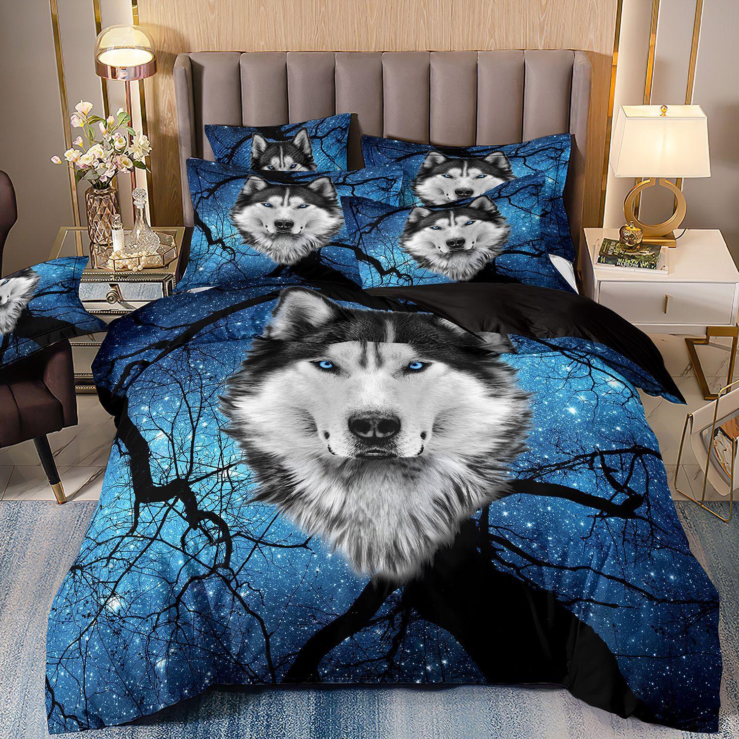 

3D Animal Wolf Three-Piece Set, Kit Bedding, Indian Style cover 70 * 133 and 50 * 75 * 1