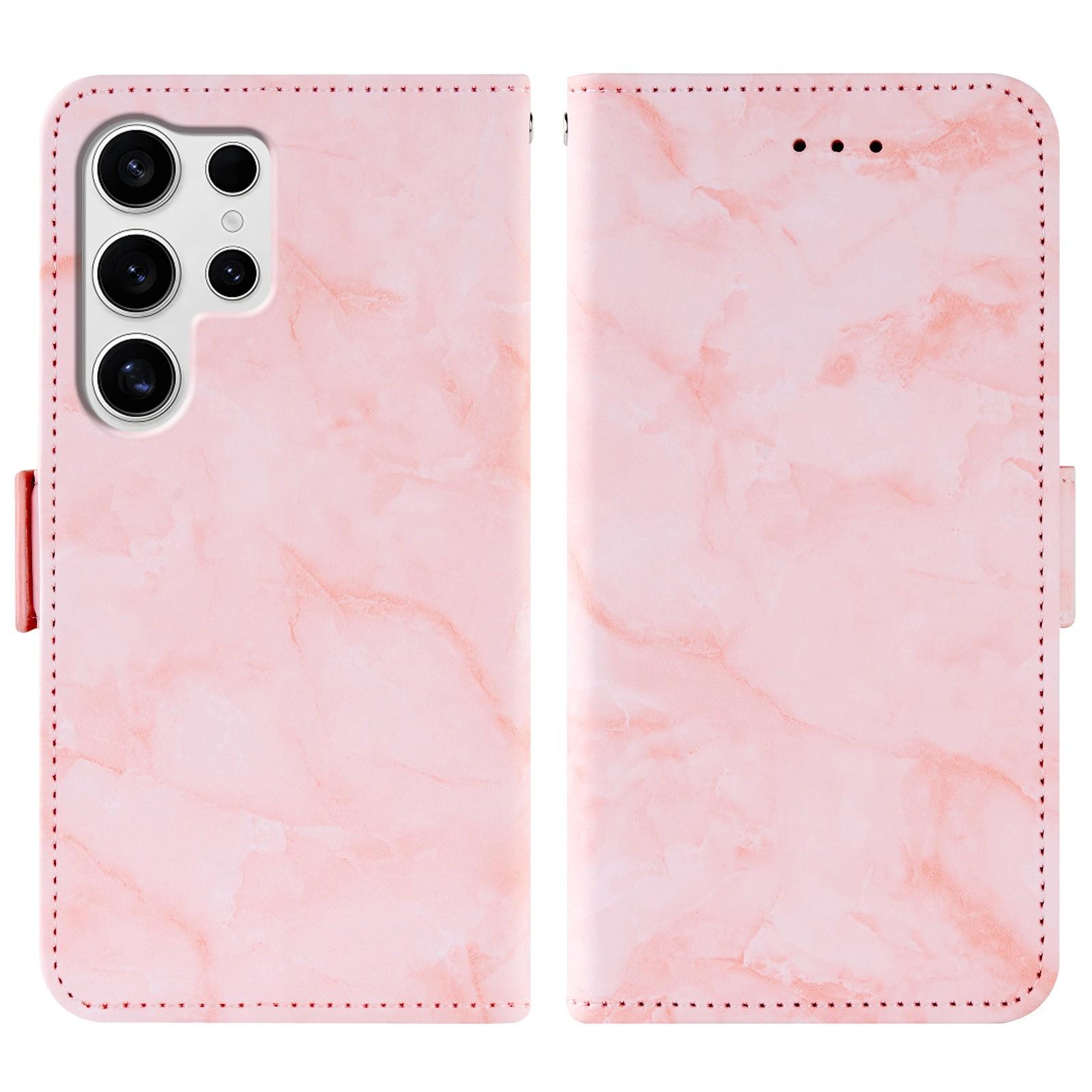 

For Samsung Galaxy S23 Ultra Leather Case Marble Pattern Phone Wallet Stand Cover with Wrist Strap