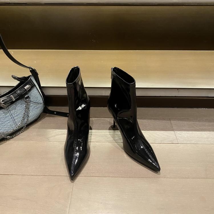 SYLSH European and American style pointed patent leather red short boots women's spring and autumn thin thin heel short tube high heel boots
