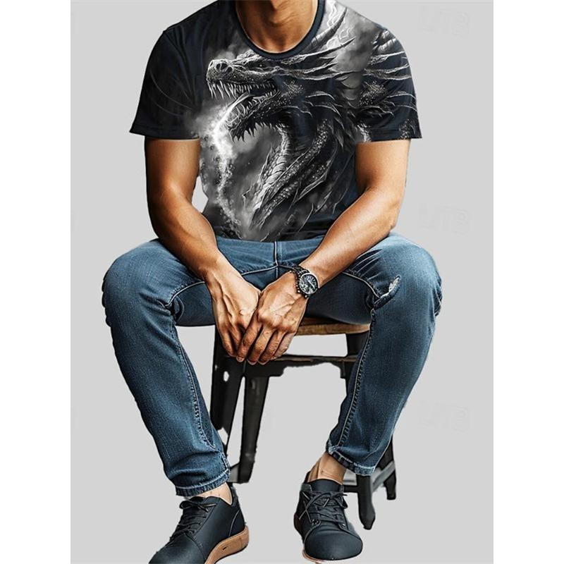 3D Drageprint Herre T-shirt Sommer Daglig Afslappet Herre Street T-shirt Udendørs Sport Kortærmet Urban Mode Herre T-shirt