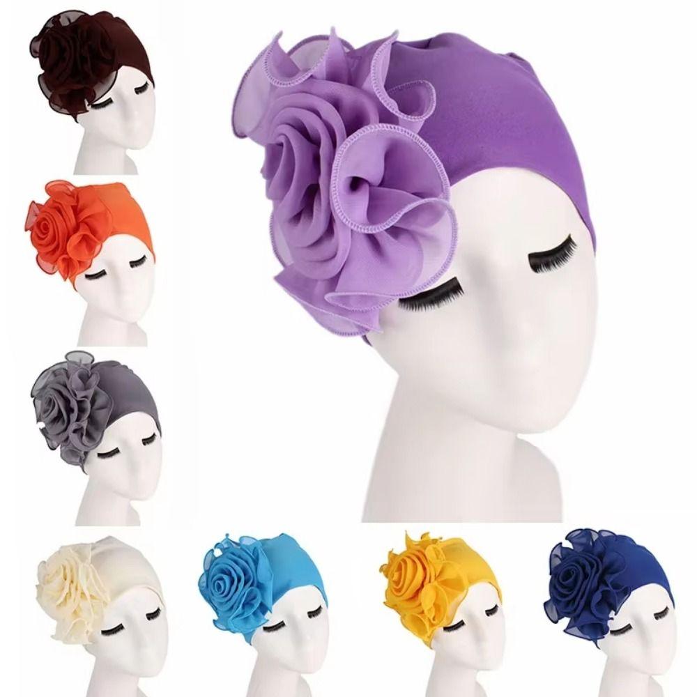 Big Flower Women's Turban Cap One Size Head Wrap Cap Stylish Islamic Headscarf  Ladies Hair Cover