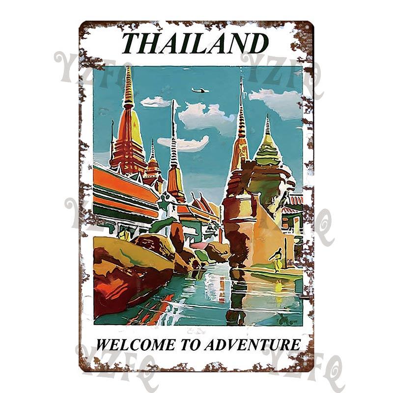 Vintage Thailand Travel Poster Tuktuk Car Taxi  Thai Elephant Metal Sign  Wall Bar Restaurant Home  Craft Decor 30X20CM DU-4682A