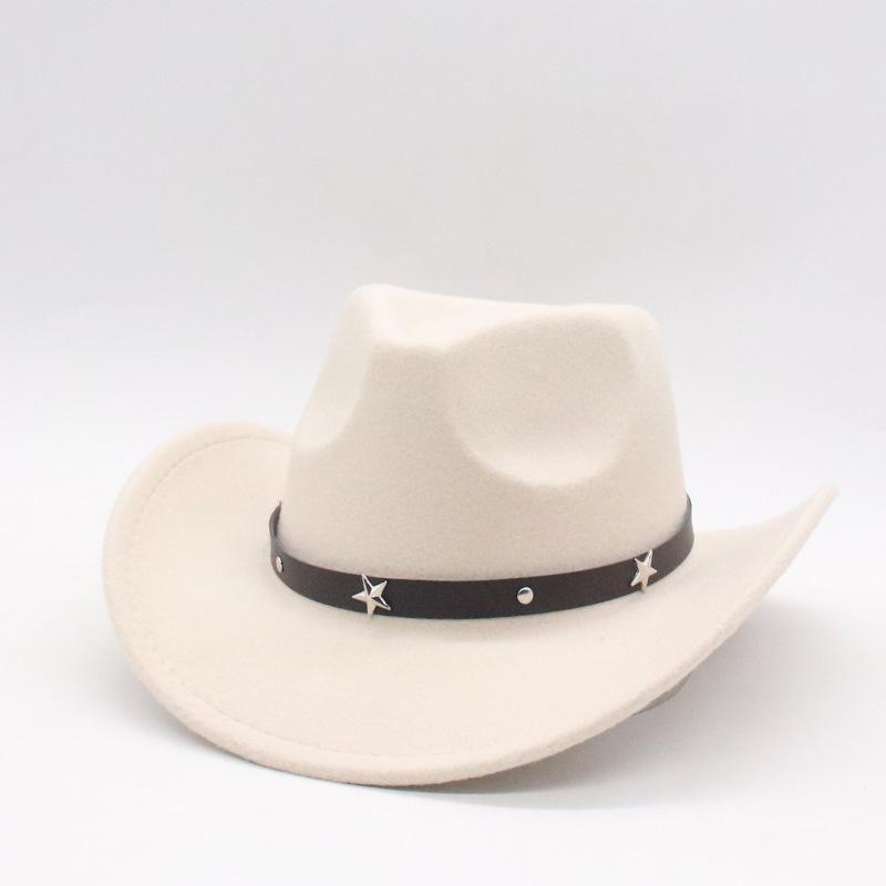

Amazon Autumn And Winter Woolen Hat Western Cowboy Top Hat Jazz Hat Pentagram Accessories Men And Women Couple Hat Felt Hat One size fits all [d peach cow]
