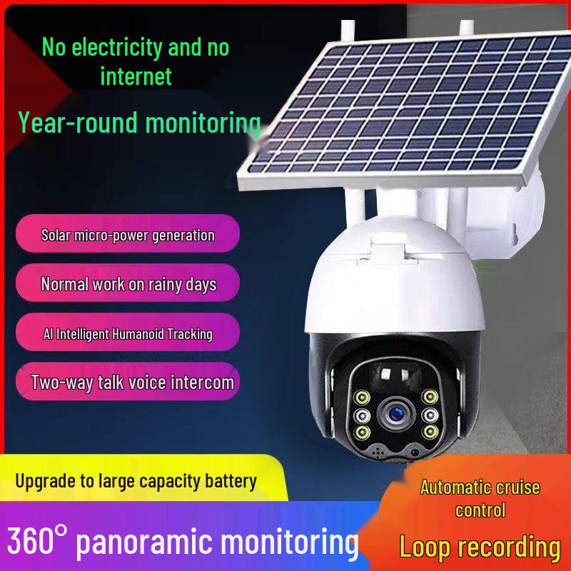 Solar-Powered 4G Home Security Camera, No Data or WiFi Needed, 360° View with Remote Mobile Control.