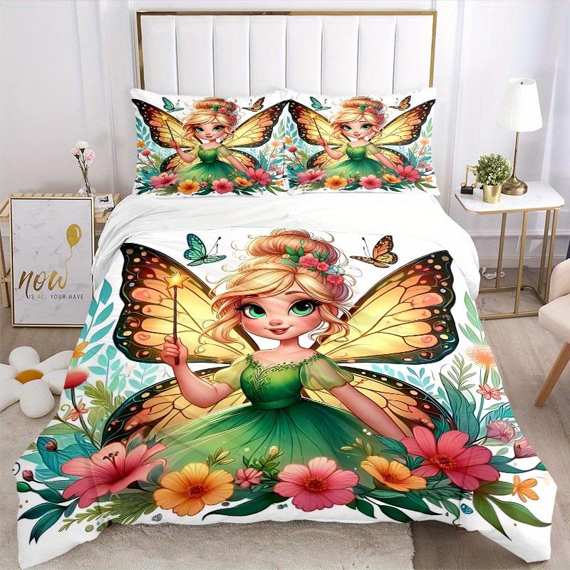 3pcs Disney Tinker Bell Design Quilt Cover Set - Soft and Cozy Bedroom, Guest Room and Dorm Decorative Bedding 3-Piece Set 1 Quilt Cover + 2 Pill