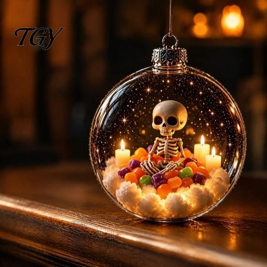 Outdoor Festive Party Supplies Halloween Glowing Sphere, Lighted Clear Ball Ornament, Cute Witch Bedroom Ceiling Ornament Cat, LED Hanging Decoration
