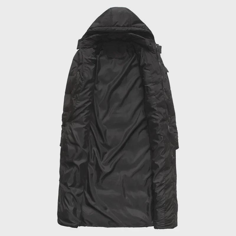 Men's Winter Long Loose-Fit Down Coat with Detachable Hood and Double Zipper