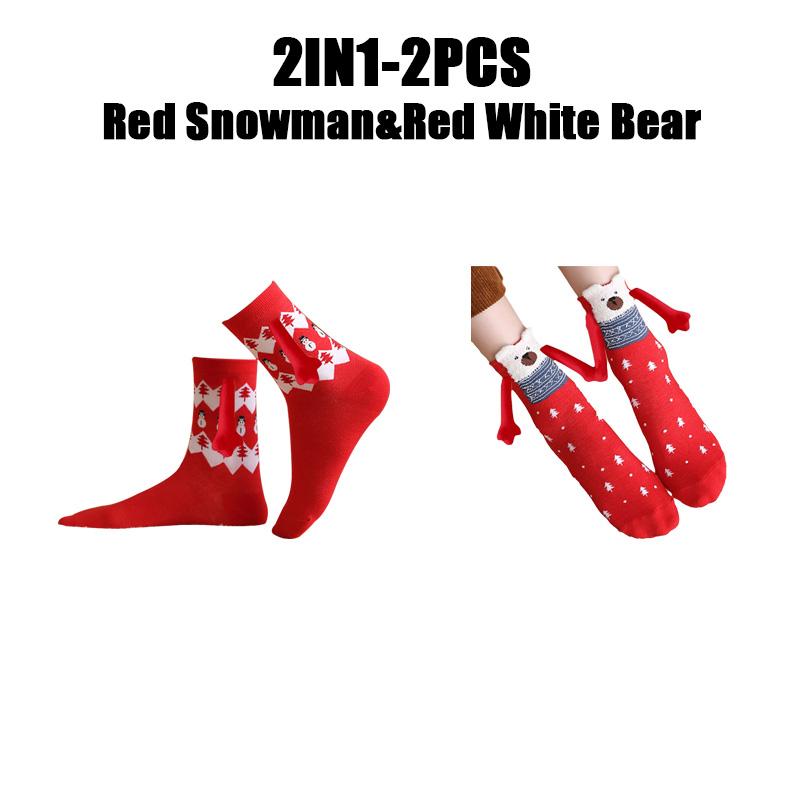 12PCS Christmas Socks Fall and Winter Cotton Magnet Hand-holding Socks Mid-calf Socks Cute Couple Socks Cartoon Christmas Socks