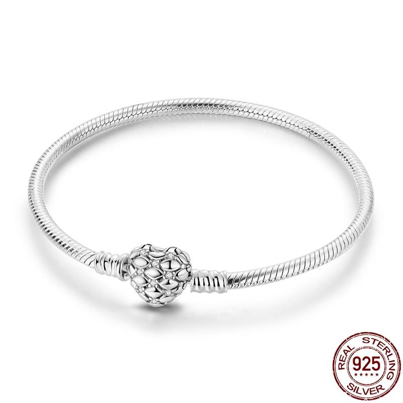 S925 Silver Vintage Heart Snake Bone Bracelet Fit Original Design Charms DIY Jewelry Bracelet For Women Fine Gift