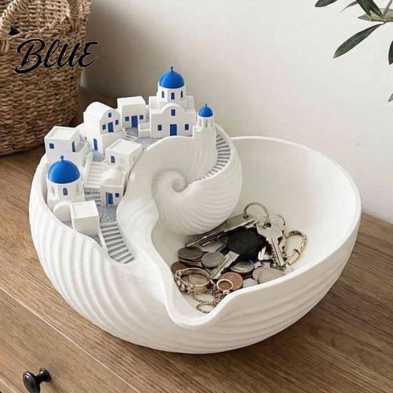 Blue Dome Ring Holder Santorinistyle Catchall Bowl Catch All Tray Organizer Greek Island Organizer Desktop Decor Shell Small Accessory Storage for