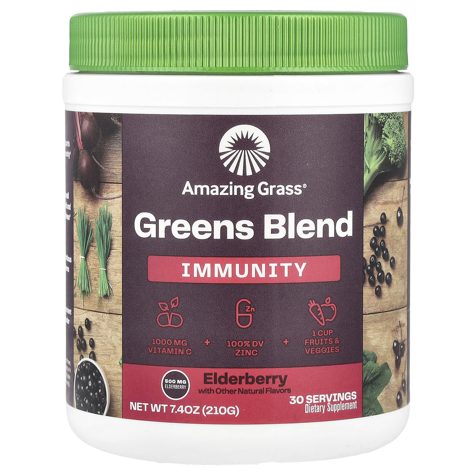 

Green Vegetable Blend, Immunity, Elderberry, 210G(7.4Oz)