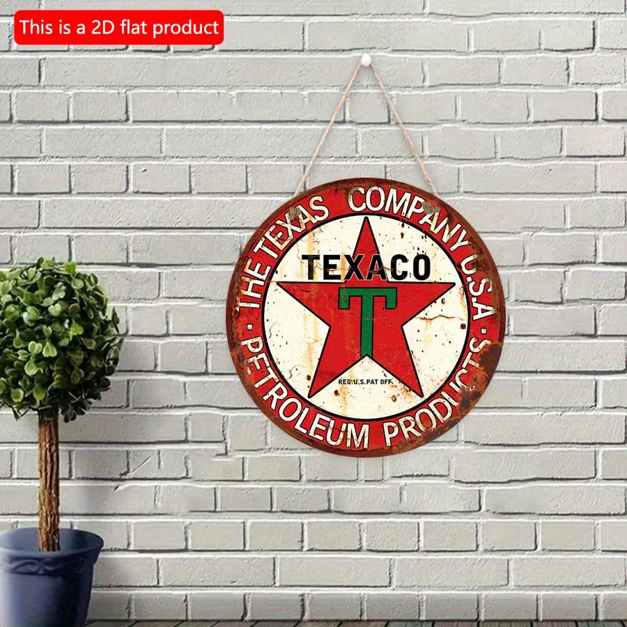 2D Flat 20*20cm1pc Vintage Round Texaco Sign With Imitation Cracks Edge, Nostalgic Vintage Red Five-pointed Star Pattern Wall Decor with Letter