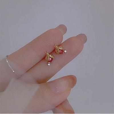 Cute Ladybug Earrings Female Niche Creative Personality Small Animal Earrings Simple Summer Colored Insect Earrings