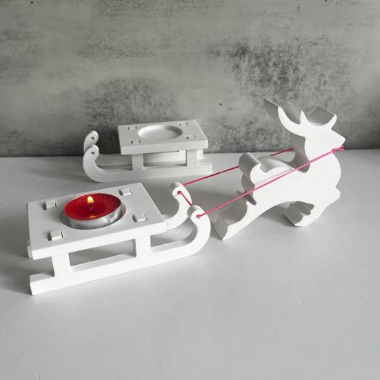 Christmas Reindeer Sleigh Mold Silicone Mold for Candle Holders Soap Plaster Crafts Flexible Non-Stick DIY Baking Mold for Holiday Decor