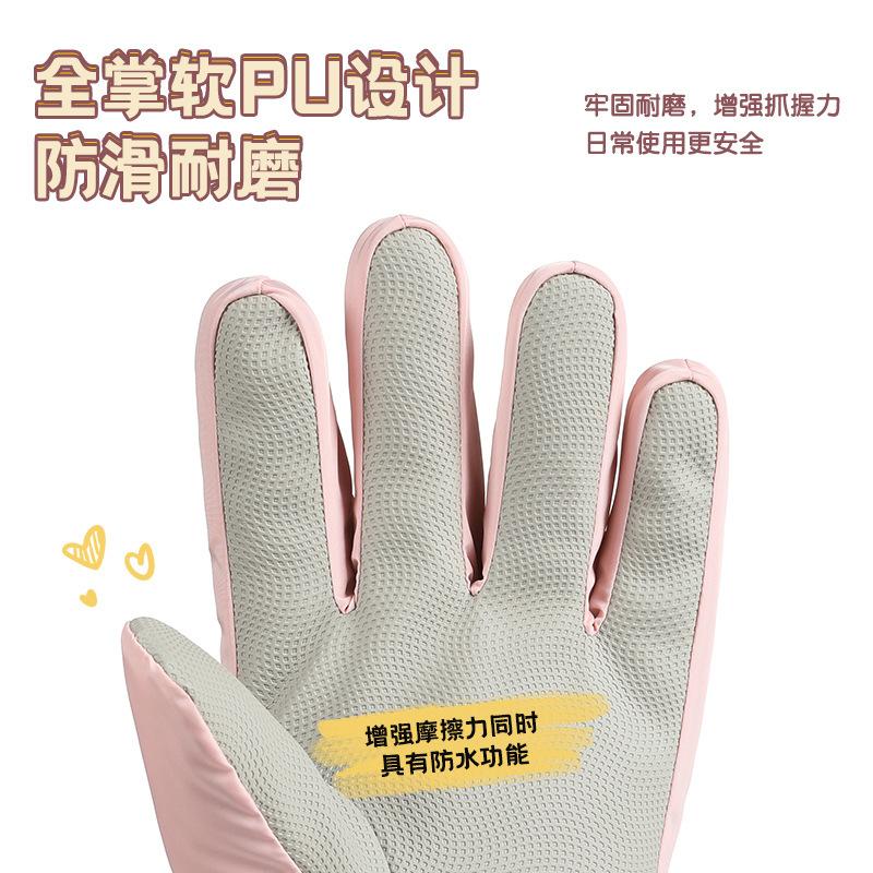 Ski Gloves Winter Cute Female Velvet Thickened Warm Full Palm Touch Screen Winter Riding Electric Vehicle Windproof and Cold