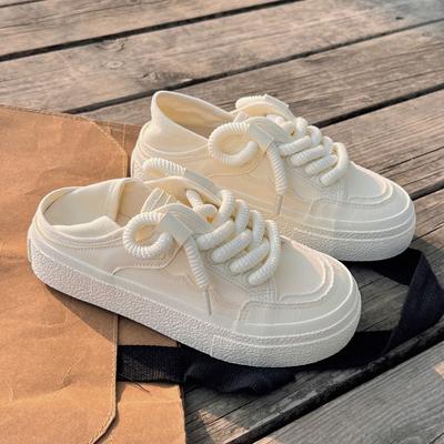 Spring and Summer Canvas Shoes Two Wear Lazy One Pedal Half Drag Little White Shoes Women 2025 New Niche Original Board Shoes Tide