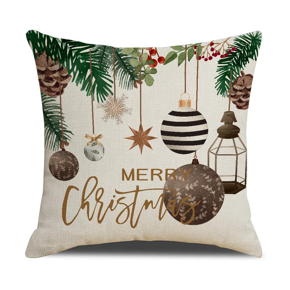 Green Christmas Tree Linen Pillowcase Joy New Year Holiday Cushion Sofa Pillowcase