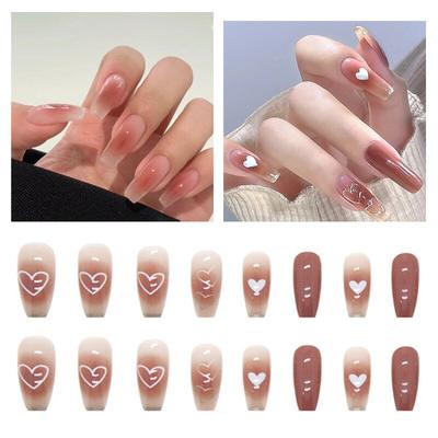 1-teiliges Set mit kurzen Acryl-Särgen auf künstlichen Nägeln, wiederverwendbaren französischen Fingerspitzen, Kawaii-Kunstnägeln mit Design ZPG