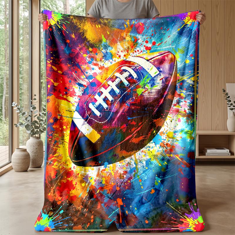 Colorful Football Artwork Blanket Personalized Name Flannel Blanket Soft Cozy Plush Throw for Sofa Bed Lightweight Home Decor