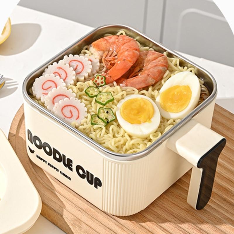 Square Noodles Container with Drain Holes Dishwasher Safe Stainless Ramen Bowl Kitchen Dining Accessory