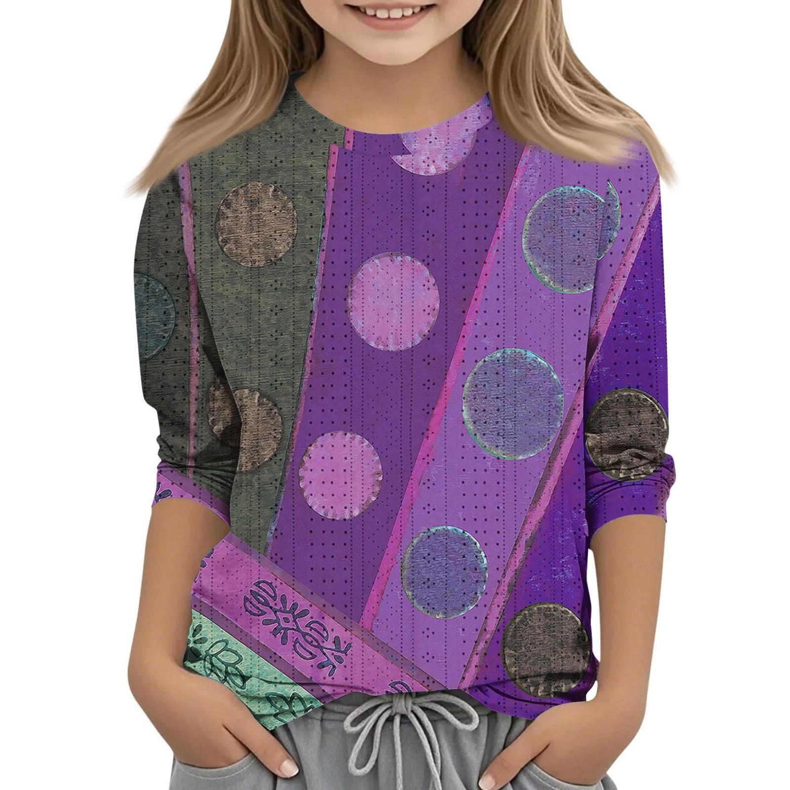 

Топы с принтом для девочек 5-16 лет с круглым вырезом и рукавами 3/4 Футболки Модные топы Наряды Футболки 160 фиолетовый