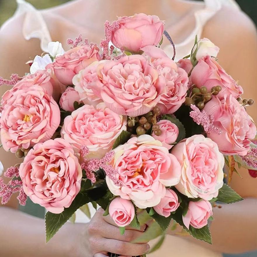 Artificial Flower Silk Peony Rose Home Room Vase Outdoor Yard Garden Festival Table Decor DIY Wedding Bridal Bouquet Hotsale Diy