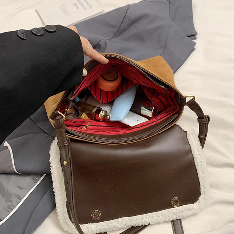 Winter Lamb Wool Spliced Shoulder Bag