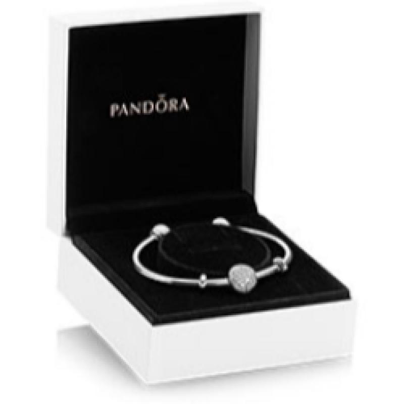 Pandora Moments Silver Open Bangle  Logo Caps  596477
