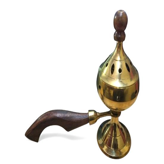 

@ Brass Incense Burner With Long Wood Handle For Pooja 228Gm