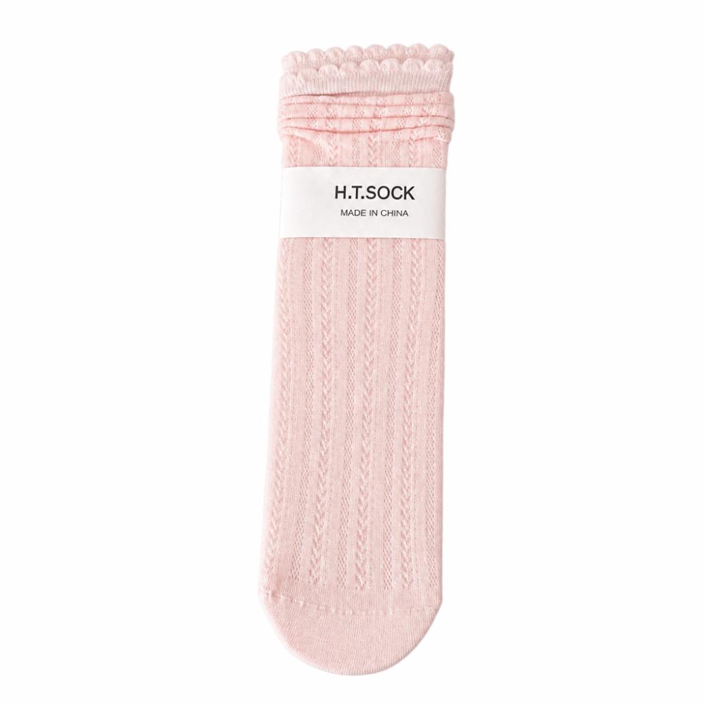1Pair Ruffle Spring Summer Socks Solid Color Lace Socks Sweet Middle Tube Socks Women Girls