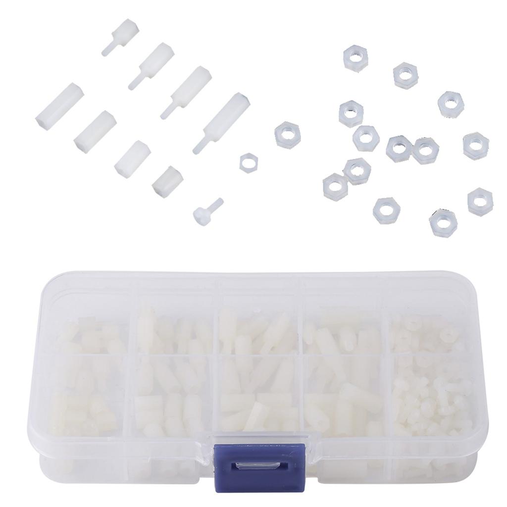 200pcs M2.5 Nylon Male Female Hex Standoff Bolts Nuts Assortment Set With Plastic Box