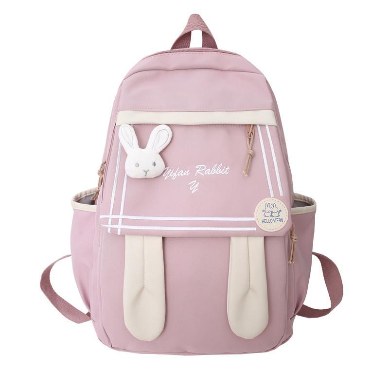 

Cute Letter Striped Embroidered Rabbit Ear Decoration Student Leisure Backpack розовый