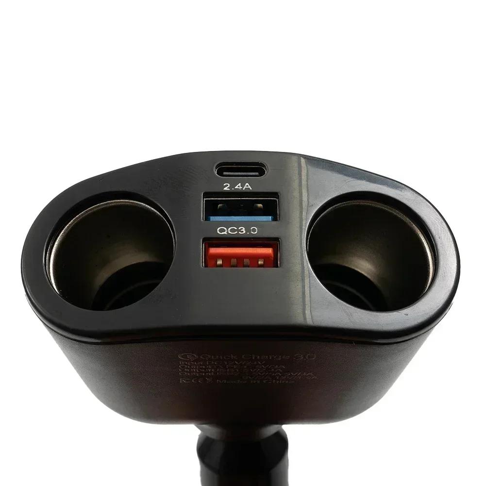 QC3.0 Car Charger 12V/24V Dual USB Power Adapter Car Lighter Socket Type-C+QC3.0+2.4A Cigar Lighter Double Expansion