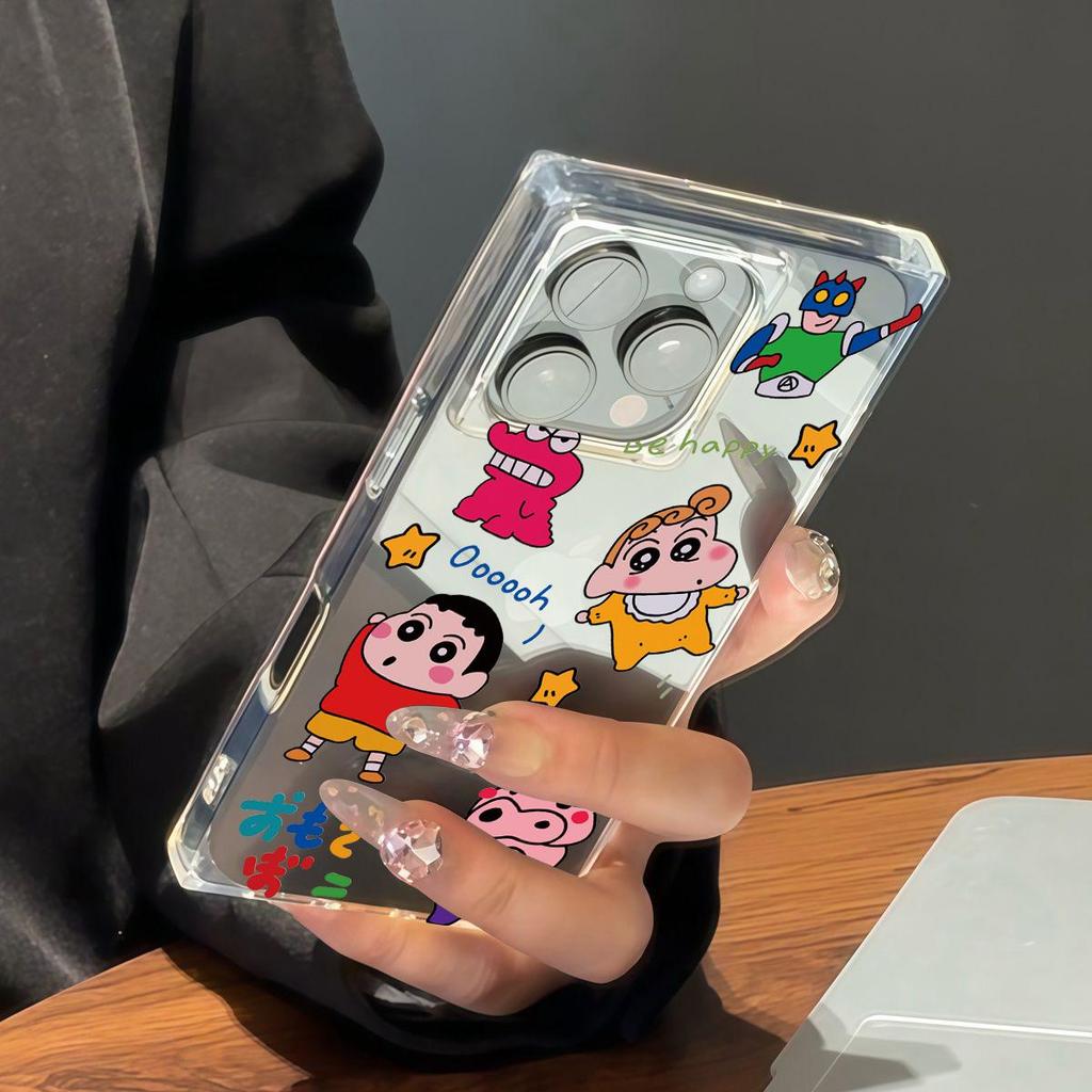 Clear Square Back Tube Case Protection For iPhone 13 12 14 Pro Max 15 Plus 16 ProMax 11 Anti-Oxygen,Star Crayon Shin Chan Pattern Casing