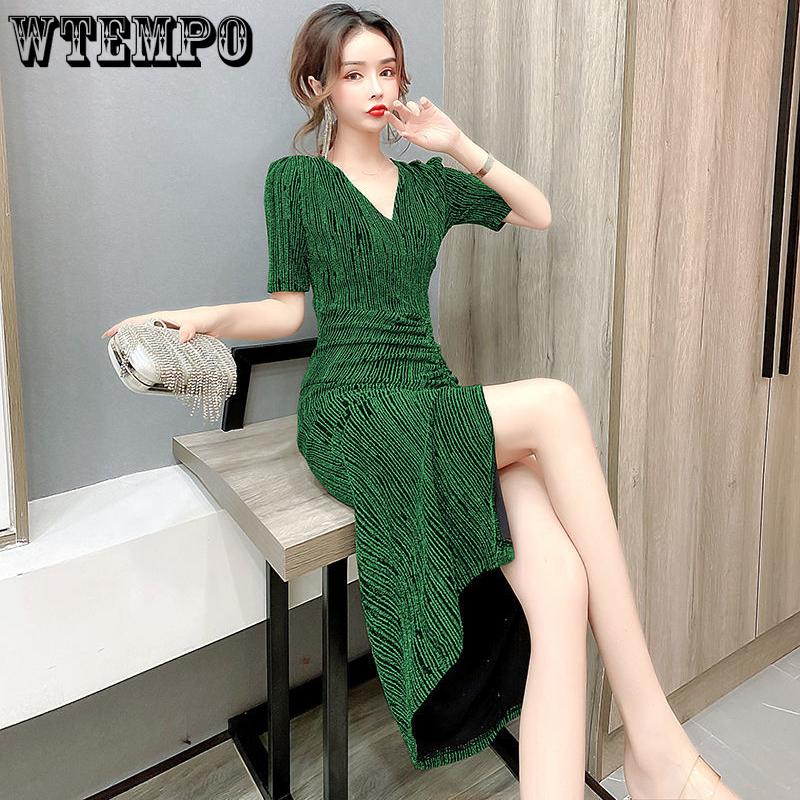 WTEMPO Dámské večerní šaty Sexy V-výstřih Šaty na svatební hostinu Šaty se stahováním v pase Šaty na ramínka Vykrojené party šaty