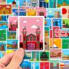 50 Posters Landmark Stickers Travel Diary Oil Painting Style World Landmark Architecture Travel City Posters