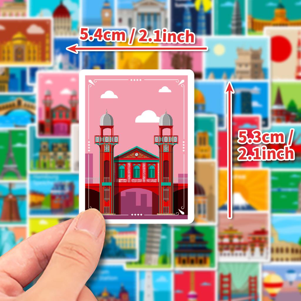 50 Posters Landmark Stickers Travel Diary Oil Painting Style World Landmark Architecture Travel City Posters