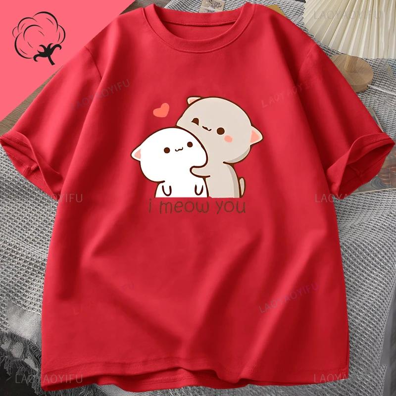 Cute Bubu Dudu Couple Cotton Tshirt Funny Cat Printed Women Men T-shirt Summer Short Sleeve Print O Neck Aesthetic Y2k Clothing