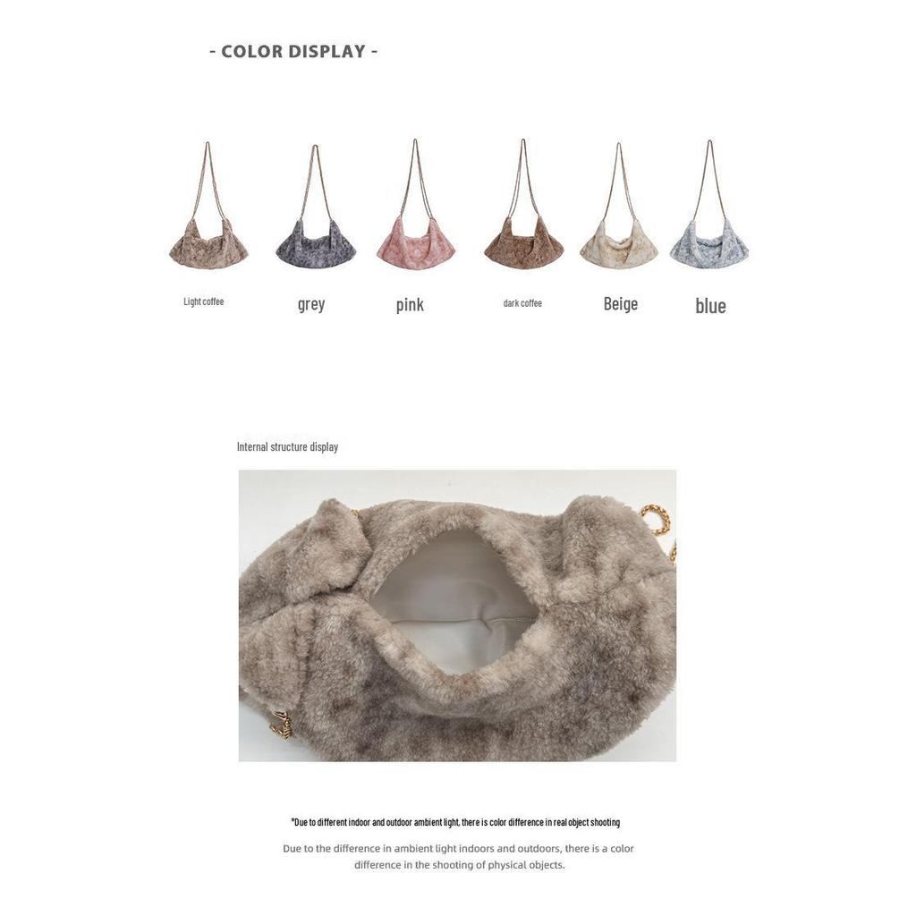 Plüsch-Ketten-Schultertasche im koreanischen Stil, mehrfarbig, großes Fassungsvermögen, Damen-Mode Nischendesign Handtasche.