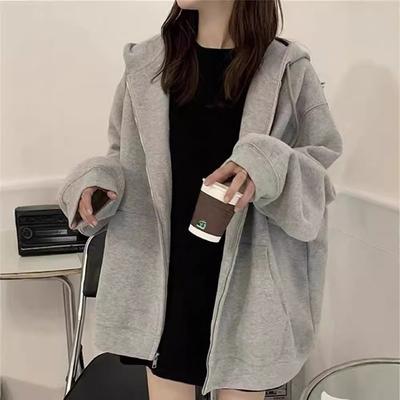 Autumn and Winter Jacket Zipper Hooded Sweater Women's Casual Cardigan Loose Top