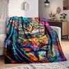1pc Colorful Cat Art Print Blanket Lightweight Flannel Blanket Throw Blanket For Sofa, Bed, Travel, Camping, Livingroom, Couch, Chair, And Bed Yy25090