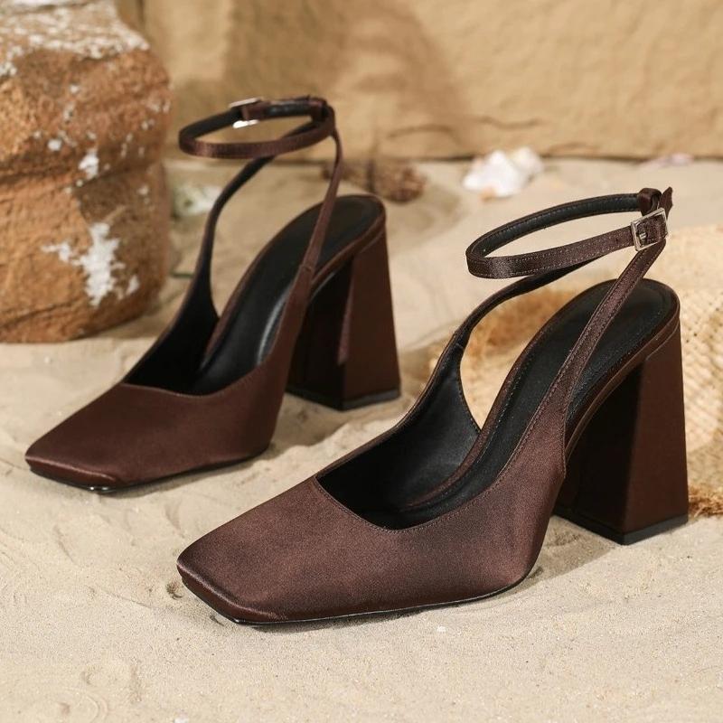 

Luxury Satin Women Pumps Chunky High Heels Square Toe Ankle Strap Elegant Party Wedding Shoes Dress Thick Heel Footwear 41
